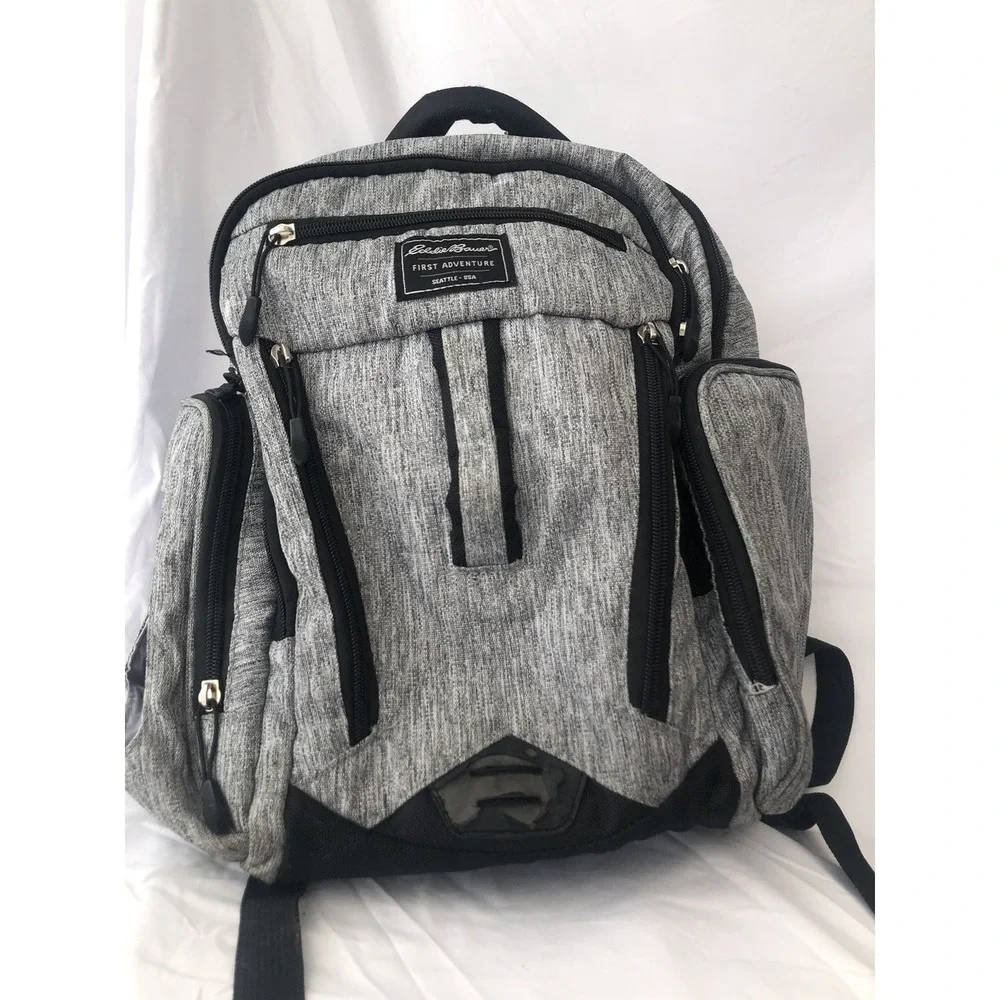 Eddie Bauer Bridgeport Diaper Bag Backpack‎ Gray Black Trim